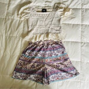 By & By Girl Boho Outfit Set Top & Shorts size M (10/12) White Crochet